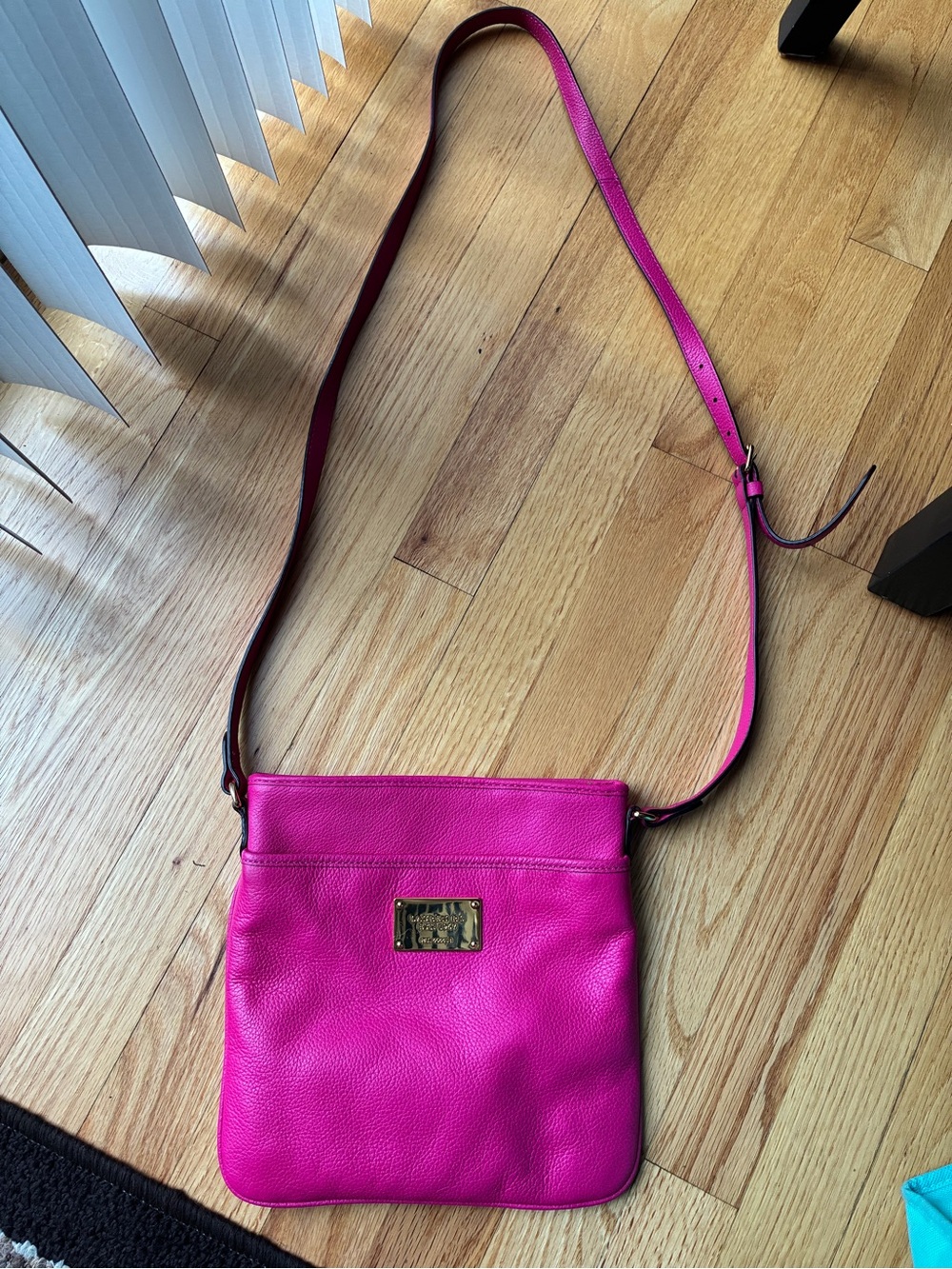 Ralph Lauren Fuchsia Leather Crossbody with Gold Plaque